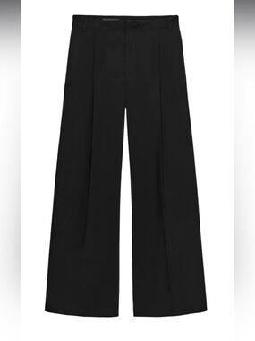NWT Zara Black Wide-Leg Mid Rise Trousers